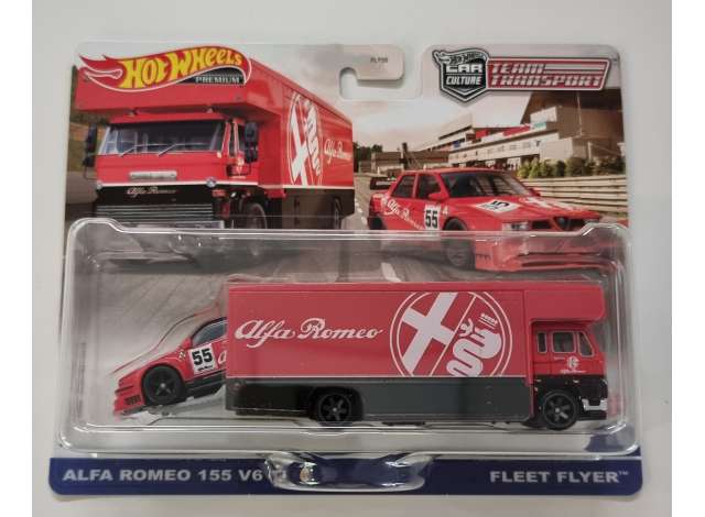 Hot Wheels Team Transport - #53 Alfa Romeo 155 V6 Ti DTM & Fleetflyer Truck, red