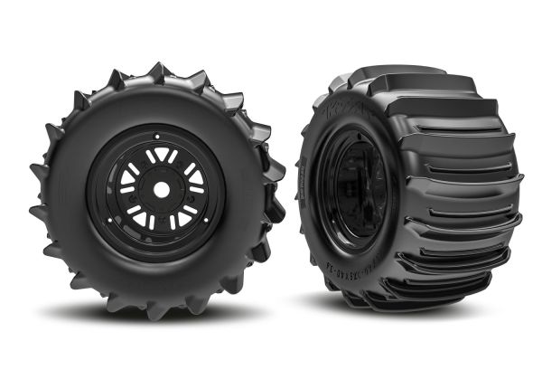 Traxxas TRX10973 - Funco Black Rear Wheels & Paddle Tires (2)