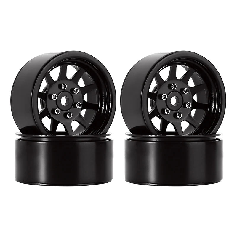 INJORA 1.9" 10-spoke Stamped Steel Wheels for 1/10 RC Crawlers Black