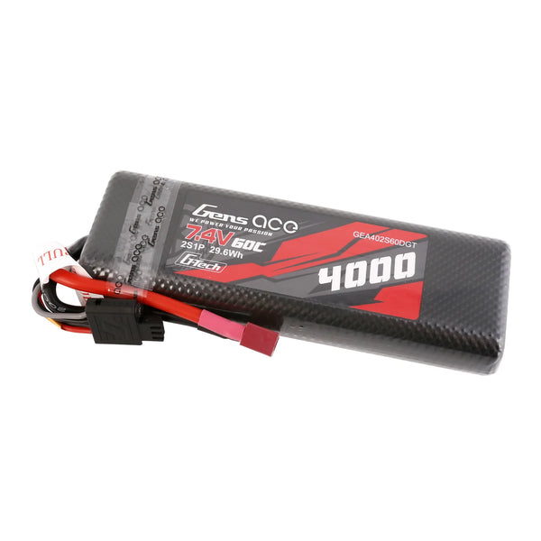 Gens Ace - 2s 7.4V 4000mAh 60C Hard Case (Rounded) Lipo T / Deans met G-Tech