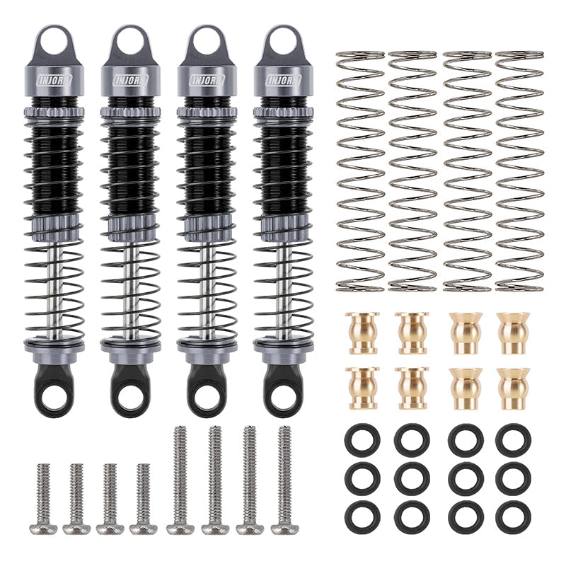 INJORA 4M-42GL-4 - 59mm Long Threaded Oil Shocks voor 1/18 TRX4M Upgrade (grijs)