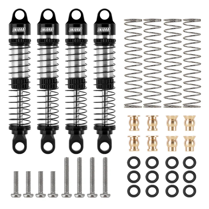 INJORA 4M-42BS-4 - 59mm Long Threaded Oil Shocks voor 1/18 TRX4M Upgrade (zwart)
