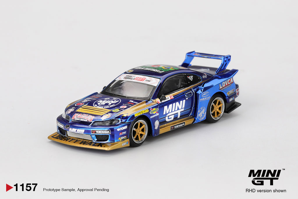 MINI GT 1157 - NISSAN SILVIA S15 LBSUPER SILHOUETTE #555 TEAM MINI GT LIBERTY WALK FORMULA DRIFT 2025