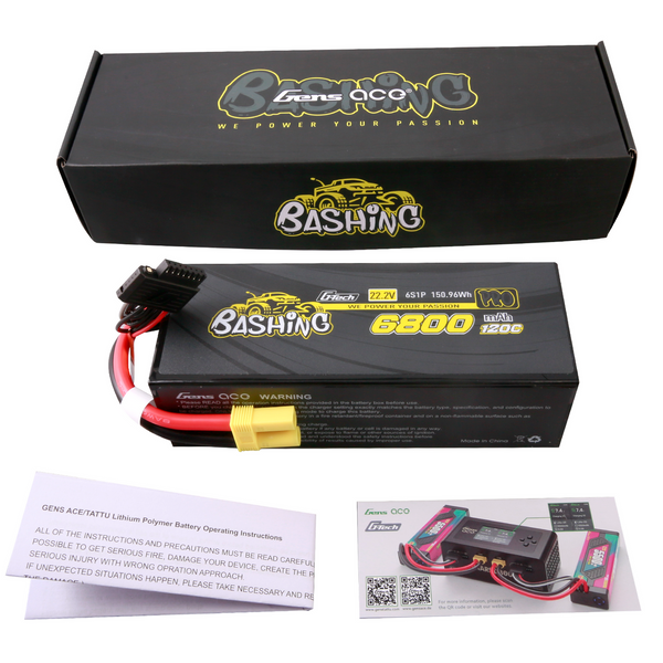 Gens Ace Bashing Series 6800mAh 22.2V 6S1P 100C Lipo Batterij - EC5 stekker