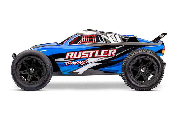 Traxxas Rustler 2wd Brushed HD (incl accu & USB lader) - Blauw X