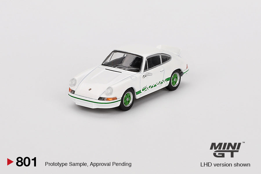 MINI GT 0801 - Porsche 911 Carrera RS 2.7 Grand Prix White with Green Livery