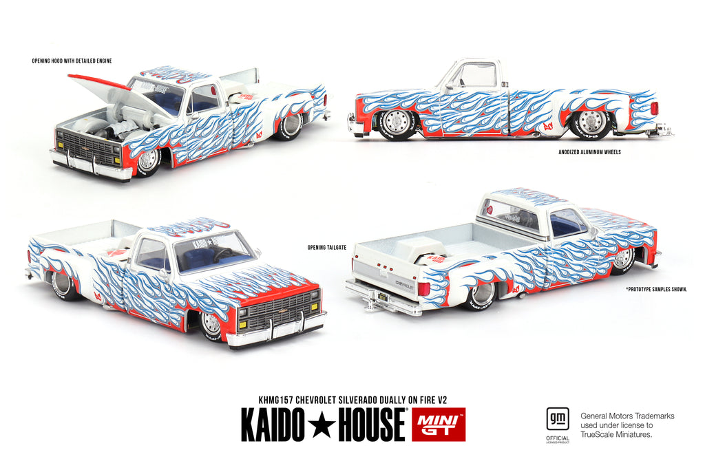 KAIDO HOUSE X MINI GT 0157 - Chevrolet Silverado Dually on Fire V2