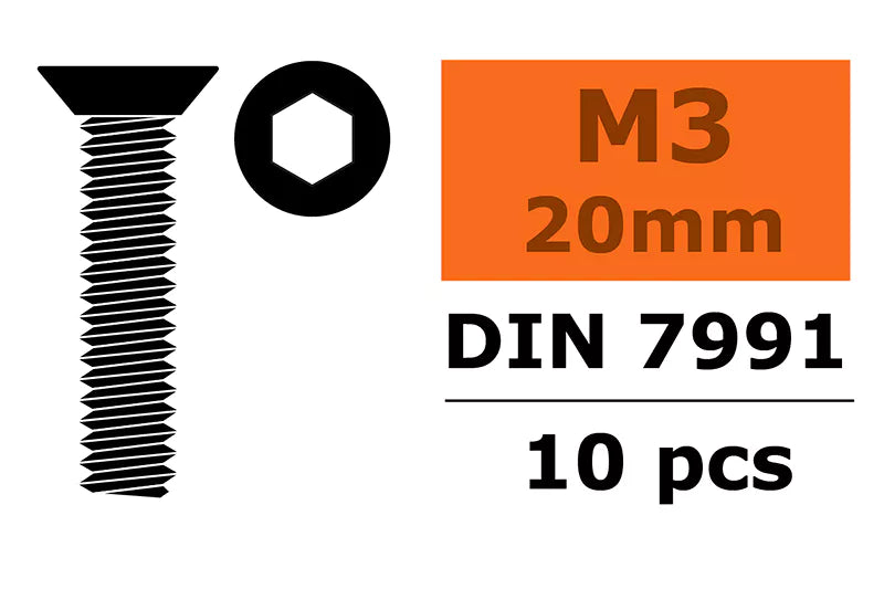 Revtec - Hex Flat Head Screw - M3X20 - Steel - 10 pcs