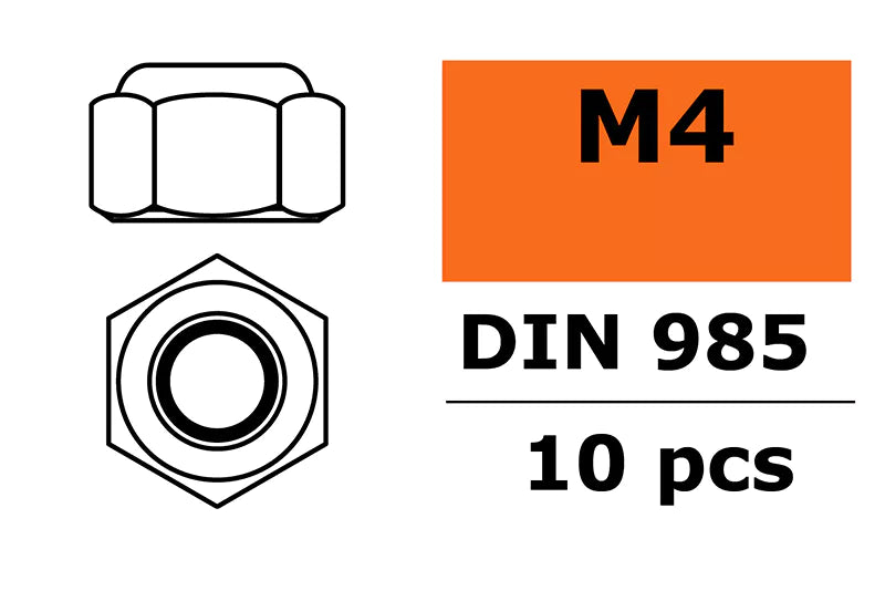 Hex Nylstop Nut - M4 - Steel - 10 pcs