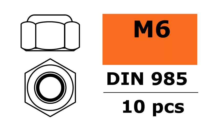 Hex Nylstop Nut - M6 - Steel - 10 pcs