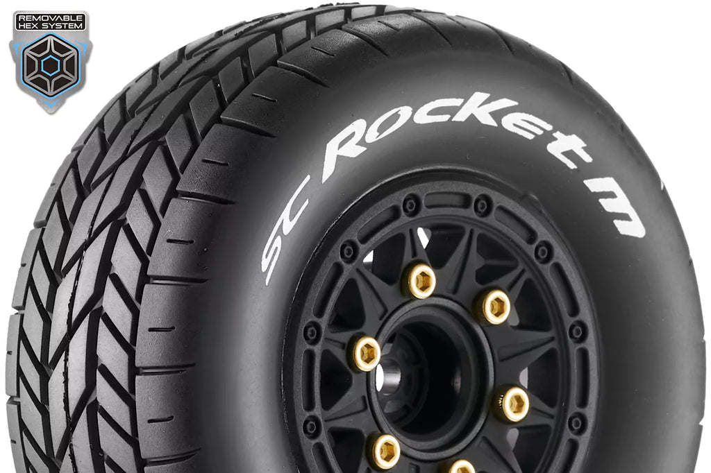 Louise SC-ROCKET M - Short Course Truck banden met zwarte velg. Offset 0 & 1/2, Hex 12 / 14 / 17mm