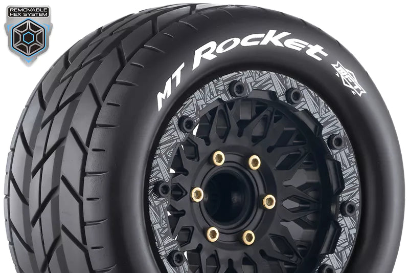 Louise MFT MT-Rocket - 1/10 Monster Truck banden met zwarte velg. Offset 0 & 1/2, Hex 12 / 14 / 17mm