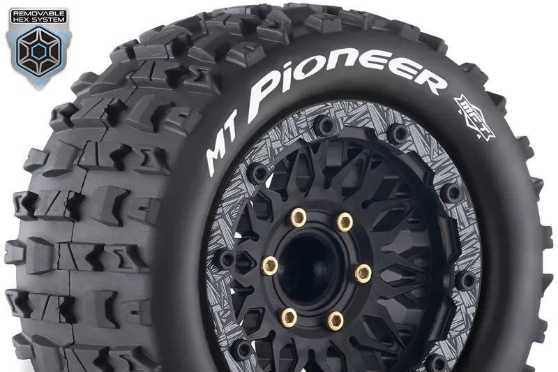 Louise MFT MT-PIONEER - 1/10 Monster Truck banden met zwarte velg. Offset 0 & 1/2, Hex 12 / 14 / 17mm