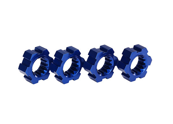 Traxxas TRX7756X - Wheel hubs, hex (2)/ hex clips aluminum (blue-anodized) (4)