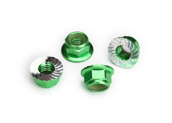 Traxxas TRX8447G - Nuts, 5mm flanged nylon locking (aluminum, green-anodized, serrated) (4)