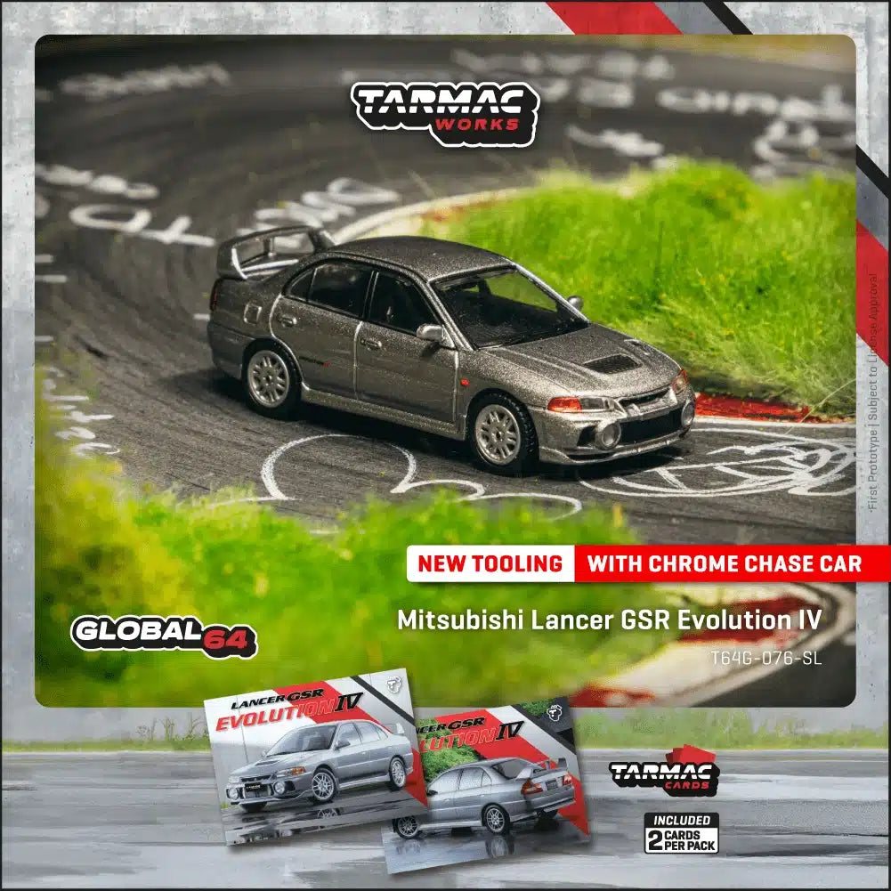 Tarmac Global 64 - Mitsubishi Lancer GSR Evolution IV (Silver with Tarmac Cards)