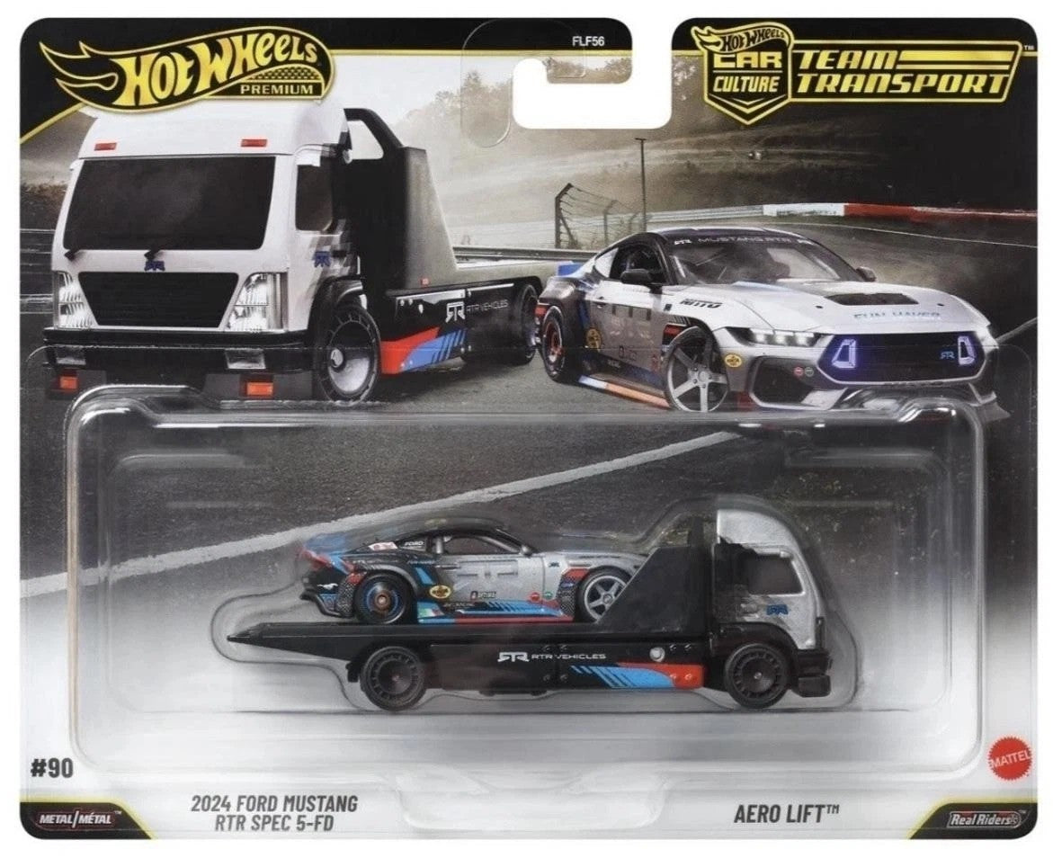 Hot Wheels Team Transport - #90 2024 Ford Mustang RTR Spec 5-FD & Aero Lift