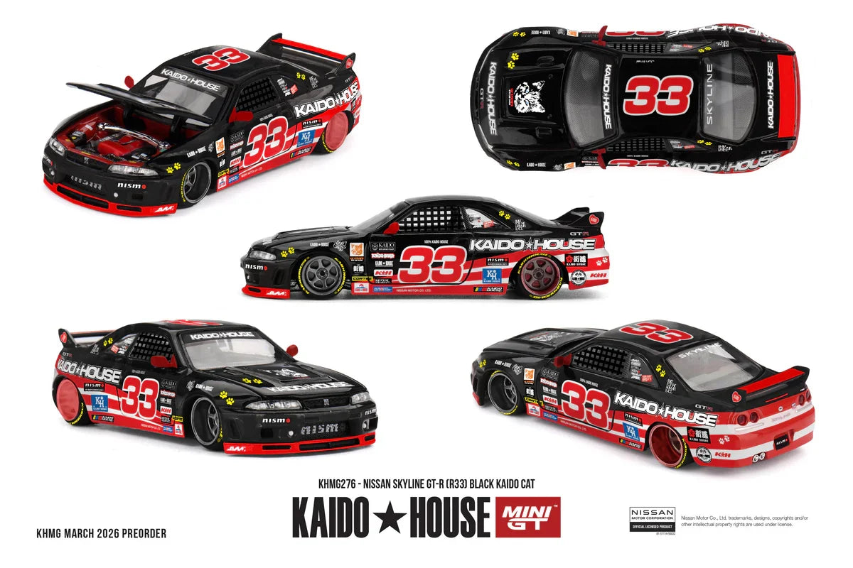 KAIDO HOUSE X MINI GT 0276 - Nissan Skyline GT-R (R33) Black Kaido Cat