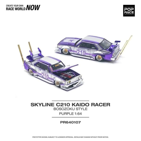 Pop Race 0107 - nissan skyline c210 kaido racer (bosozoku style), purple chrome/silver
