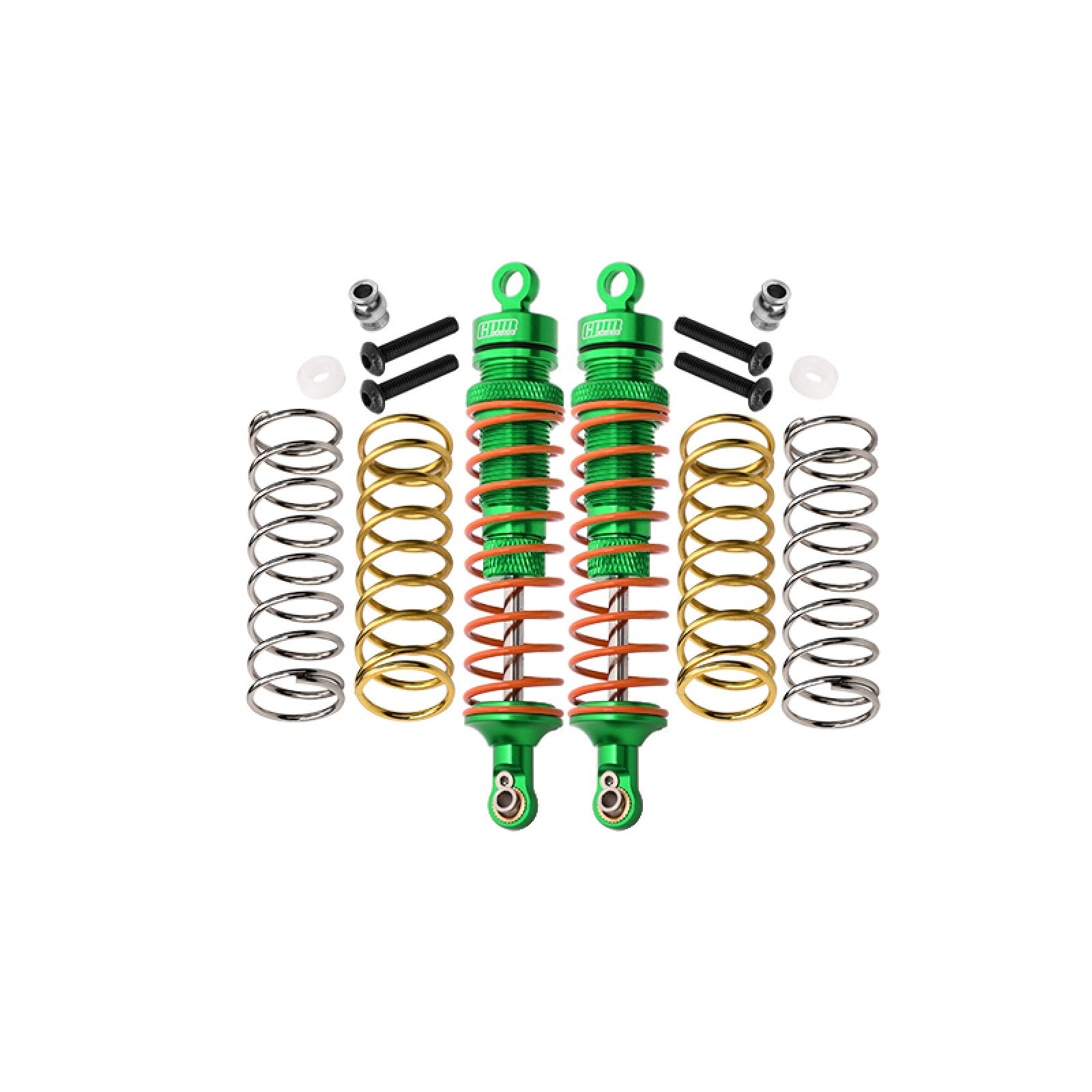 GPM RUS4102R - Green Aluminium REAR SHOCKS 102MM FOR TRAXXAS 1/10 (RUSTLER / SLASH /  HOSS / RAPTOR R / RALLY / STAMPEDE/ BIGFOOT)
