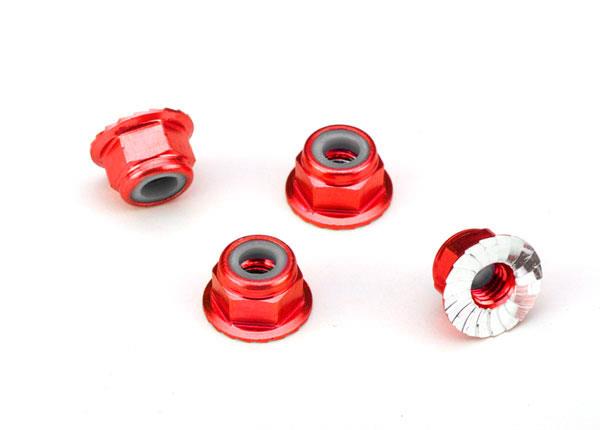 Traxxas TRX1747A - Nuts, aluminum, flanged, serrated (4mm) (red-anodized) (4)