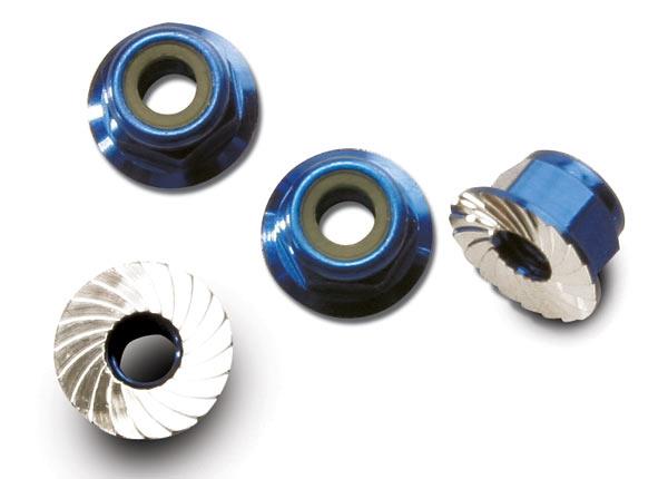 Traxxas TRX1747R - Nuts, aluminum, flanged, serrated (4mm) (blue-anodized) (4)