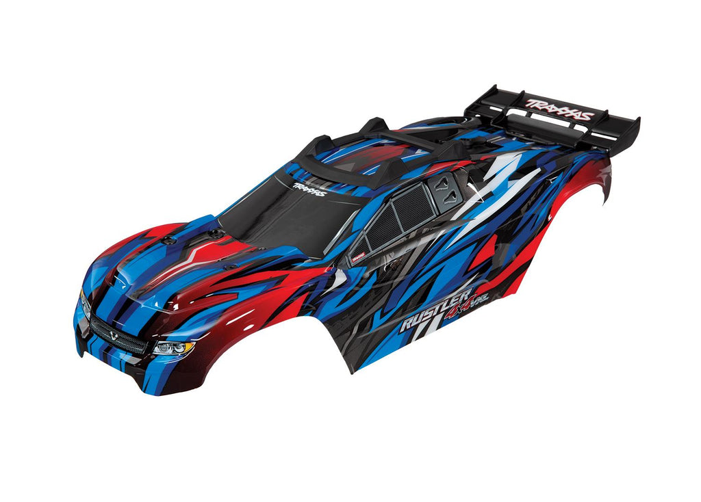 Traxxas TRX6717A - Body, Rustler 4X4 VXL, blue/ window, grille, lights decal sheet (