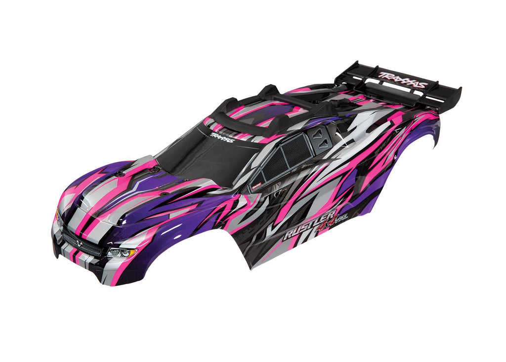 Traxxas TRX6717P - Body, Rustler 4X4 VXL, pink/ window, grille, lights decal sheet