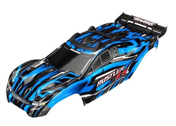 Traxxas TRX6718X - Body, Rustler 4X4, blue/ window, grill, lights decal sheet