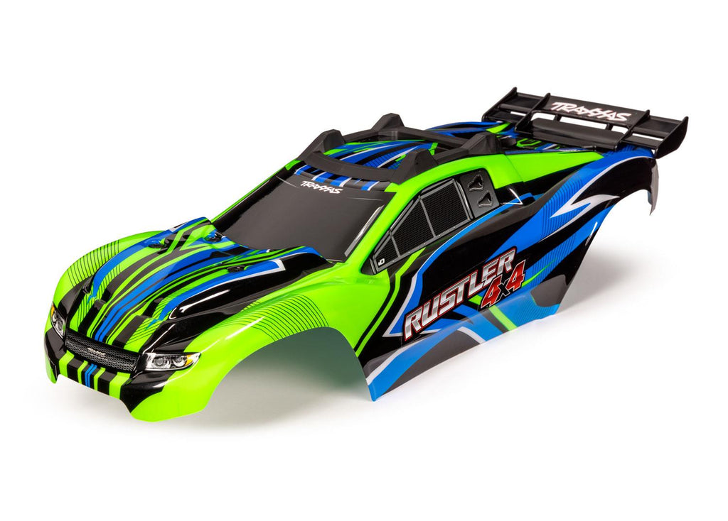 Traxxas TRX6734G - Body, Rustler 4X4, green & blue/ window, grille, lights decal sheet