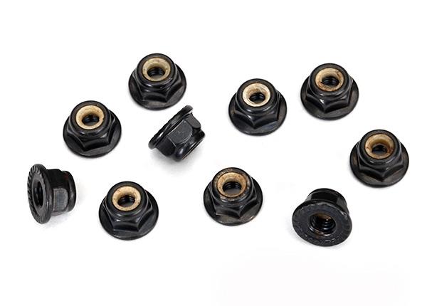 Traxxas TRX8347 - Nuts, 4mm flanged nylon locking, serrated (black) (10)