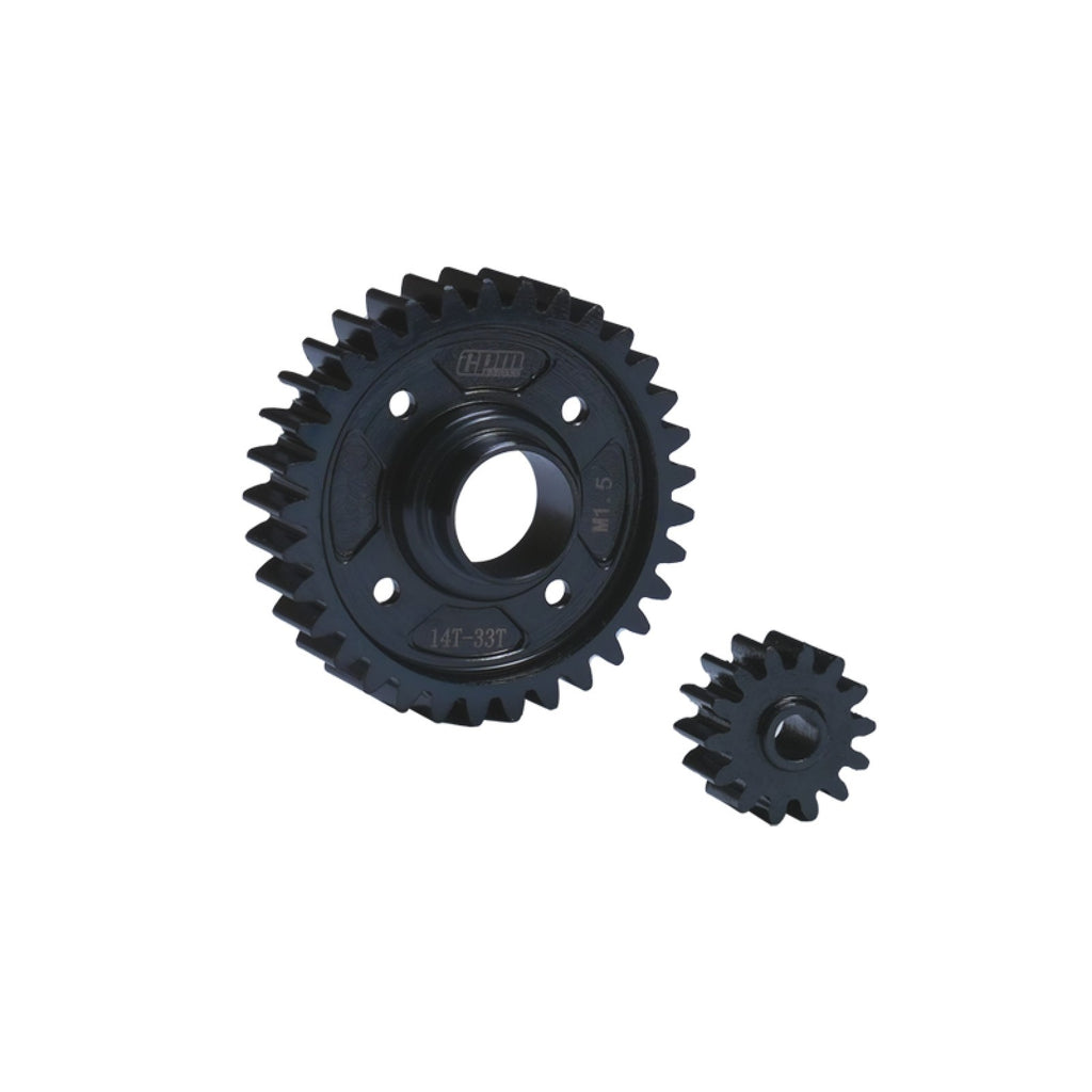 GPM TXM81433TS-BK - MEDIUM CARBON STEEL CENTER DIFF OUTPUT GEAR 33T AND INPUT GEAR 14T FOR TRAXXAS 1/5 X-MAXX 8S / 1/6 XRT 8S