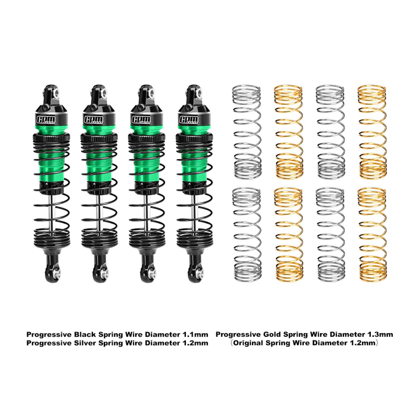 TXMM087FR - Aluminium Front & Rear Shock 87mm For TRAXXAS Mini Maxx / Mini XRT - Groen