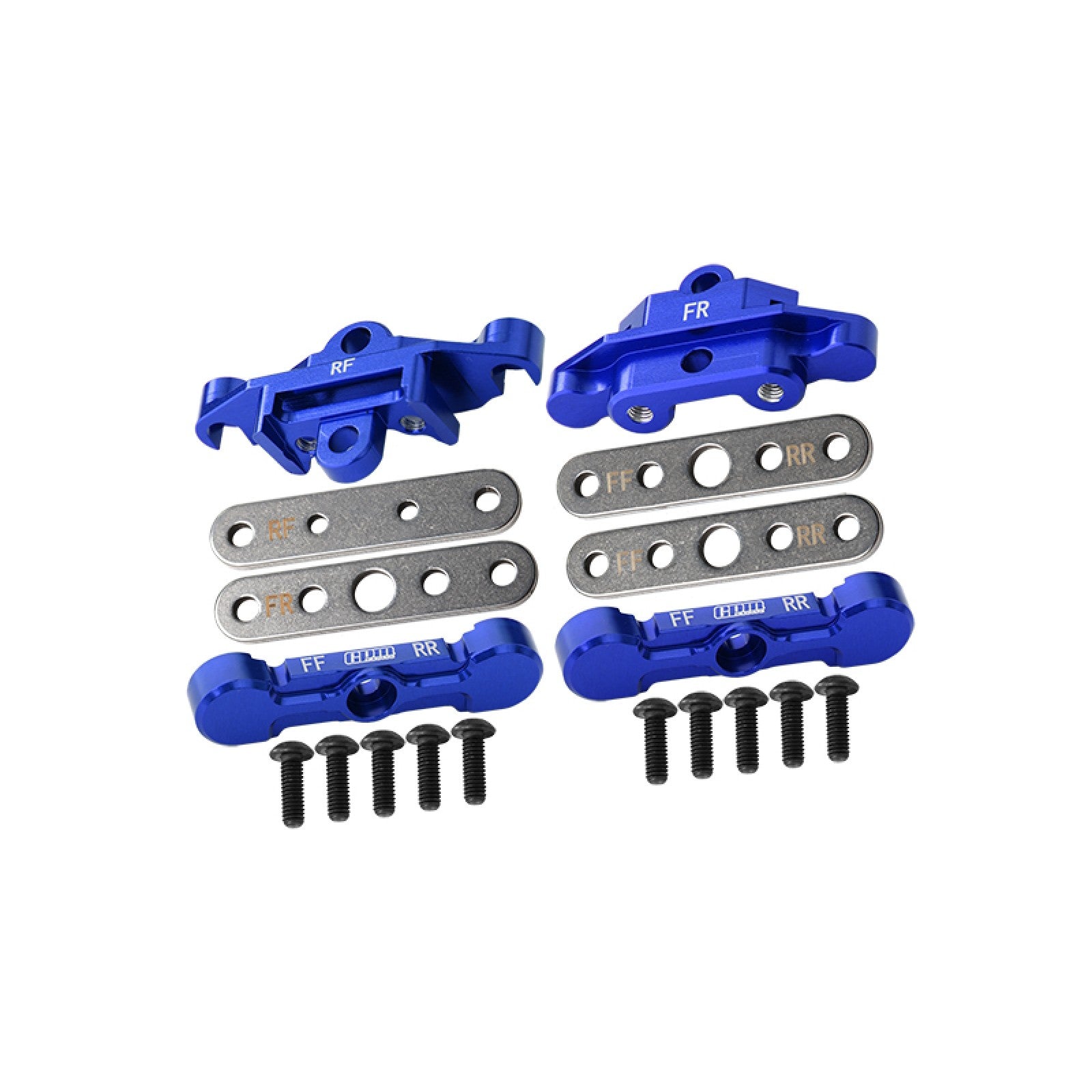GPM TXMS089FRN-B -Aluminium Voor + achter Tie Bar Mounts & Suspencion Pin houdes voor Traxxas Maxx & Maxx Slash