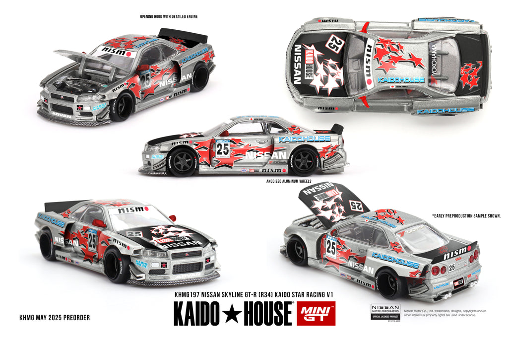 KAIDO HOUSE X MINI GT 0197 - Nissan Skyline GT-R (R34) Kaido Star Racing V1