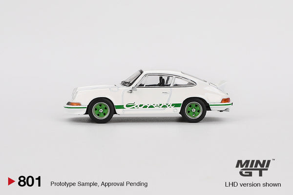 MINI GT 0801 - Porsche 911 Carrera RS 2.7 Grand Prix White with Green Livery