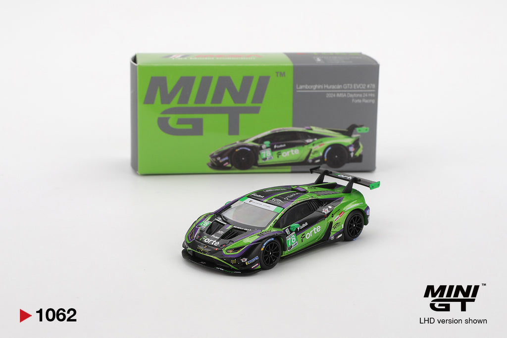 MINI GT 1062 - Lamborghini Huracán GT3 EVO2 #78 Forte Racing 2024 IMSA Daytona 24 Hrs (Blister)