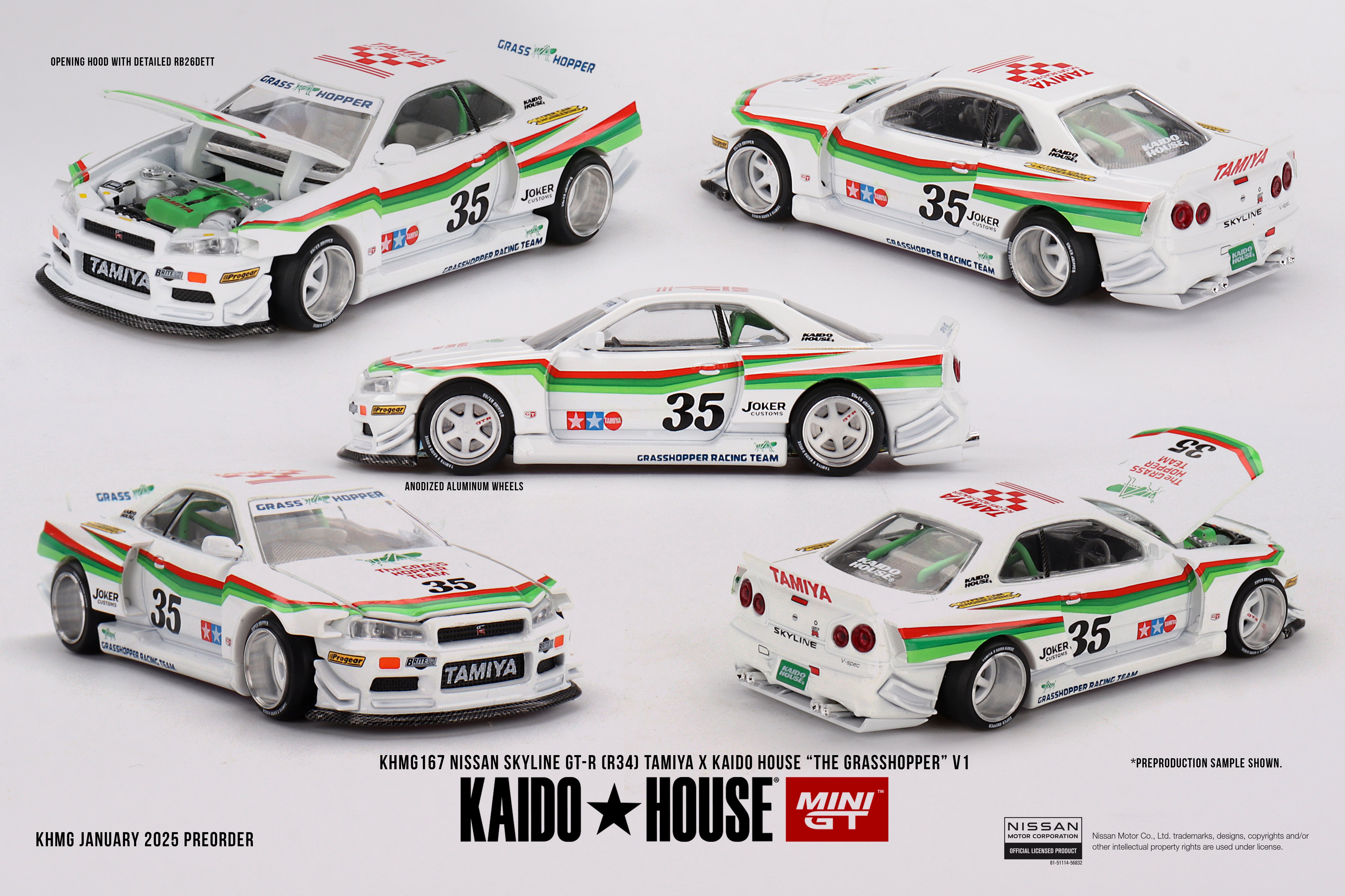 KAIDO HOUSE X MINI GT 0167 - Nissan Skyline GT-R (R34) TAMIYA x KAIDO HOUSE "The GRASSHOPPER" V1