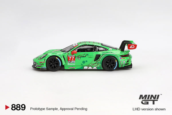 MINI GT 0889 - Porsche 911 GT3 R #77 AO Racing 2024 IMSA Daytona 24 Hrs GTD Pro 2nd Place