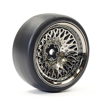 FASTRAX 1/10 DRIFT D1 TYRE w/9MM CLASSIC WHEELS - BLACK CHROME (4st)