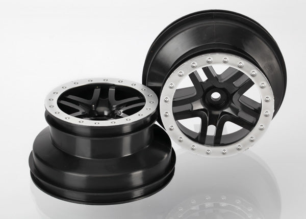 Traxxas TRX5886 - Wheels, SCT Split-Spoke, black, satin chrome beadlock style