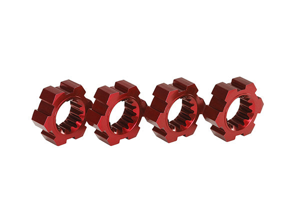Traxxas TRX7756R - Wheel hubs, hex (2)/ hex clips aluminum (red-anodized) (4)