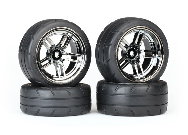 Traxxas TRX8375 - Tires & wheels, assembled, glued (split-spoke black chrome