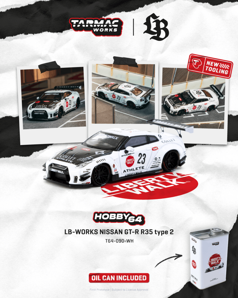 Tarmac Works - 2025 Nissan GT-R (R35) LB Works Type 2 White Athlete X Limited Edition Oil Can