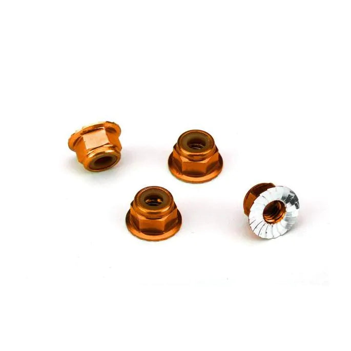 Traxxas TRX1747T - Nuts, aluminum, flanged, serrated (4mm) (orange-anodized) (4)