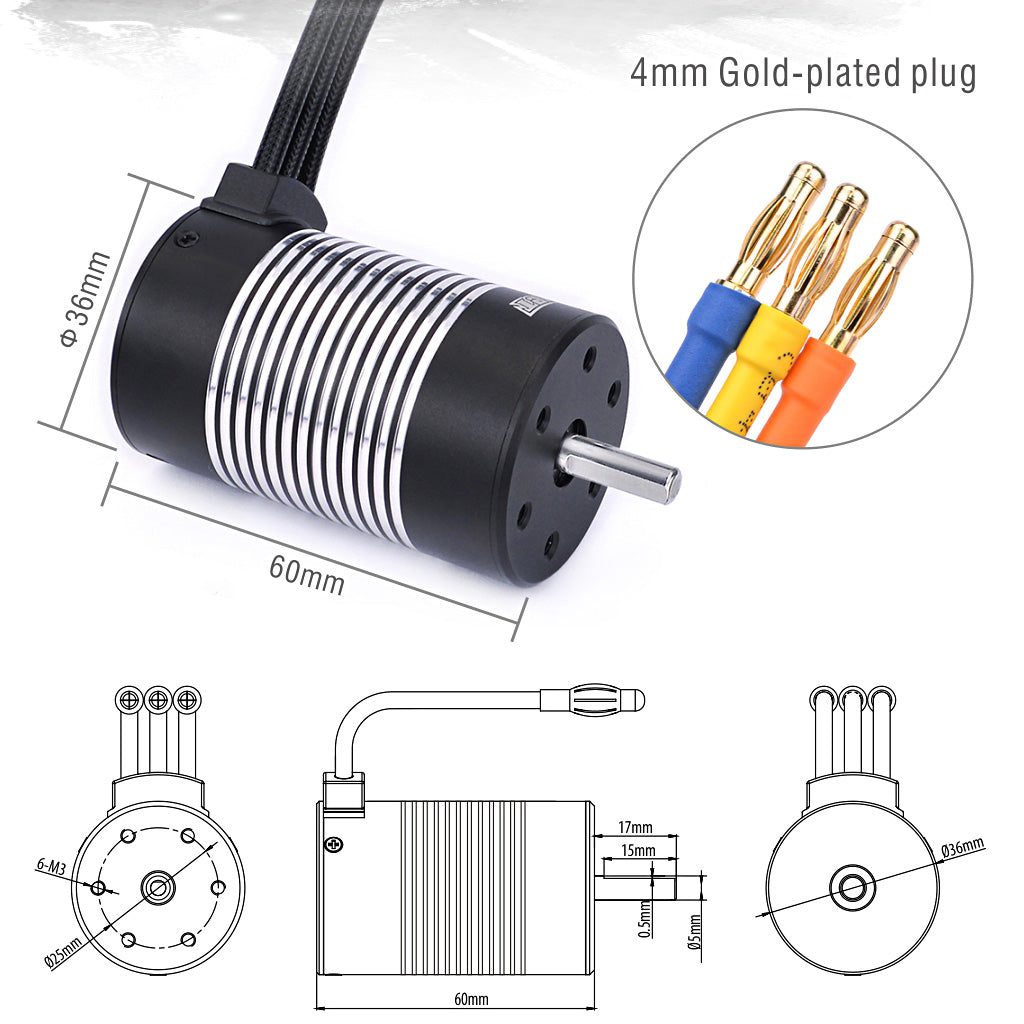 Moteur Brushless Rocket 3660 3600KV Avec Sonde De Température - Pour Voiture RC 1/8 Et 1/10