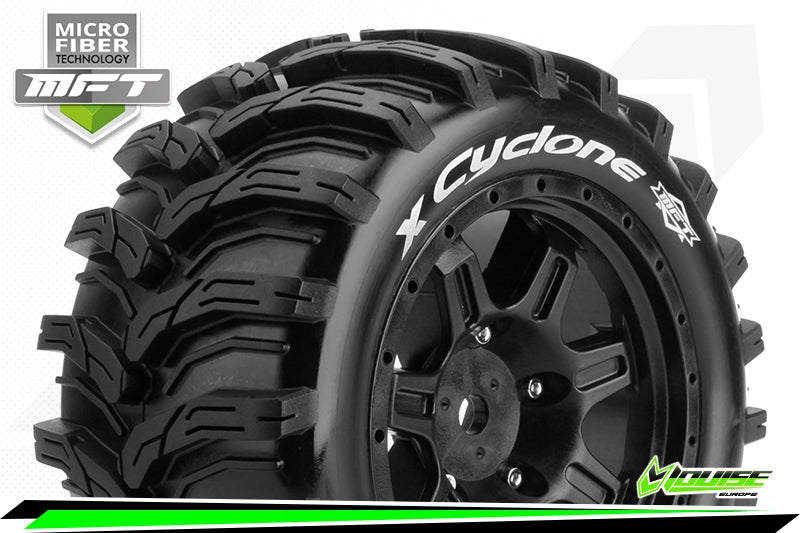 Louise RC – MFT – X-CYCLONE – X-Maxx Serie Tire Set – Sport – Black Wheels – Hex 24mm – L-T3298B